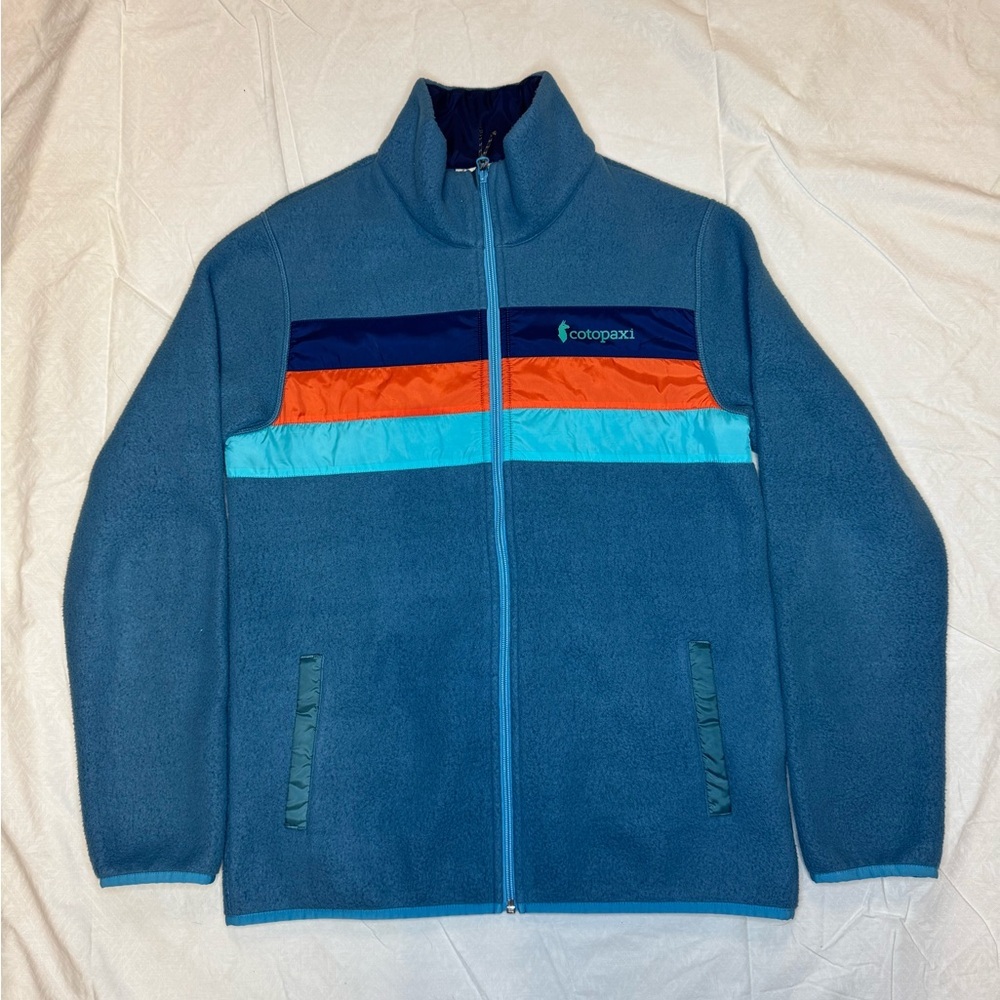 Cotopaxi Blue Fleece Jacket with Colorful Stripes